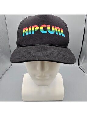 Rip Curl Rainbow Logo Black Snapback 100% Mesh Adjustable Cap Trucker Hat